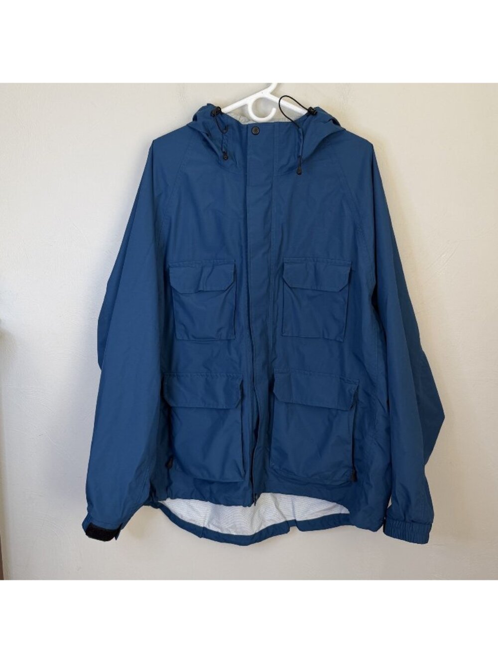 Duluth Men's XL Waterproof Rain Jacket Blue Hooded No-Ranier Rain Coat Outdoors